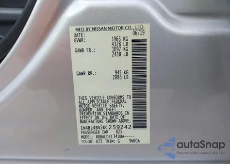 2019 Nissan Altima 2.5 S from USA, damaged, VIN 1N4BL4BV2KC259242